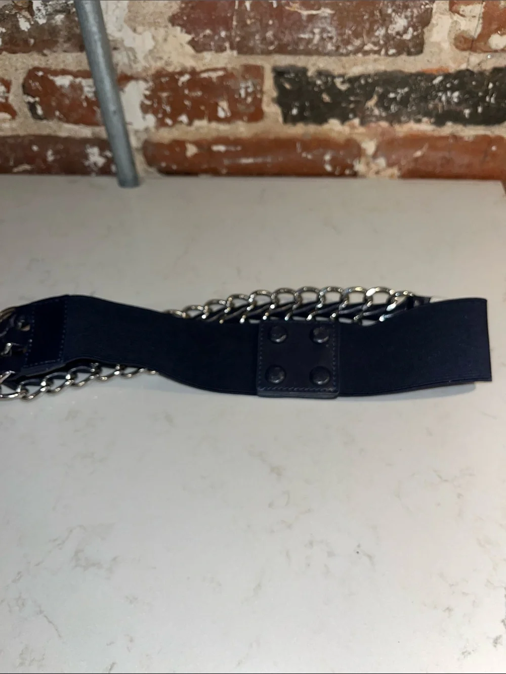 Women’s Navy Elastic Chain-Accent Belt